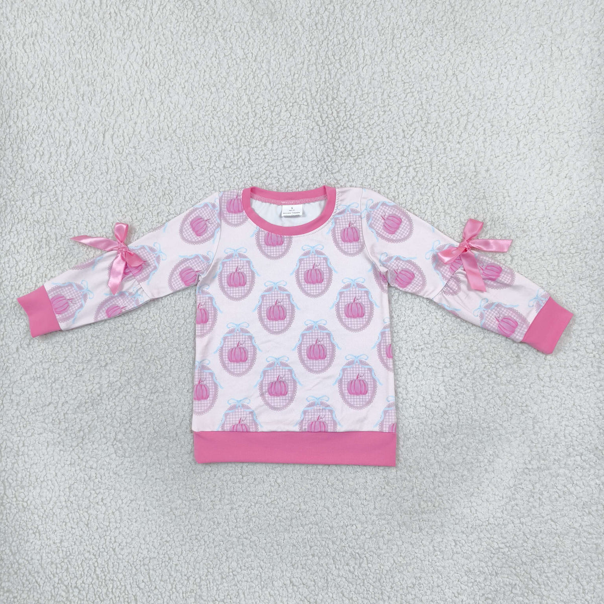 RTS NO MOQ Sibling milk silk Baby Girls Cute Fall Pumpkin Bow Print Long Sleeve Top With Sleeve Bow