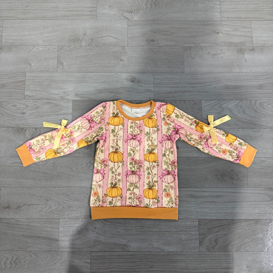 (Sample) No moq milk silk GT1659 Baby Girls Striped Flower Pumpkin Long Sleeve Crew Neck Casual Daily Top