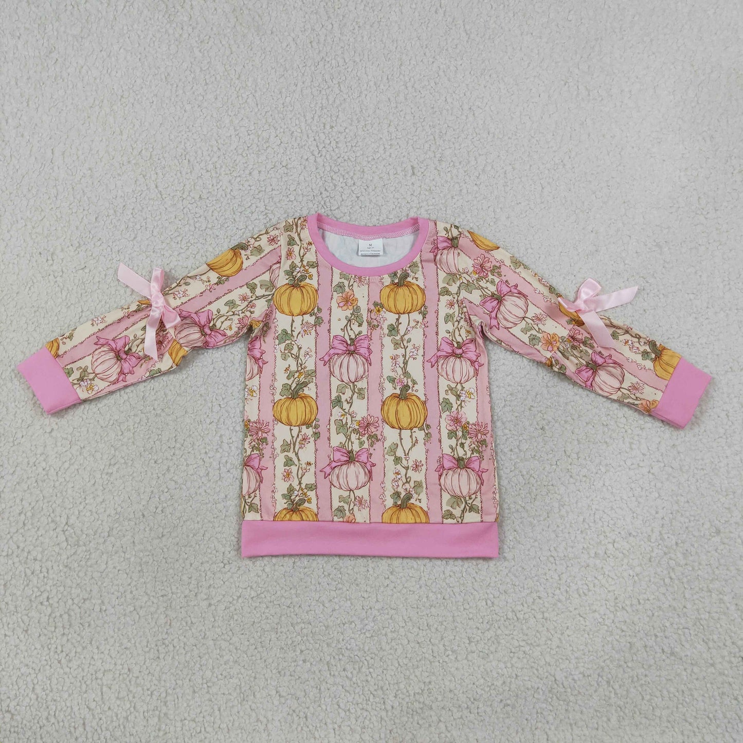 NEW RTS NO MOQ milk silk GT1659 Baby Girls Striped Flower Pumpkin Long Sleeve Casual Daily Top