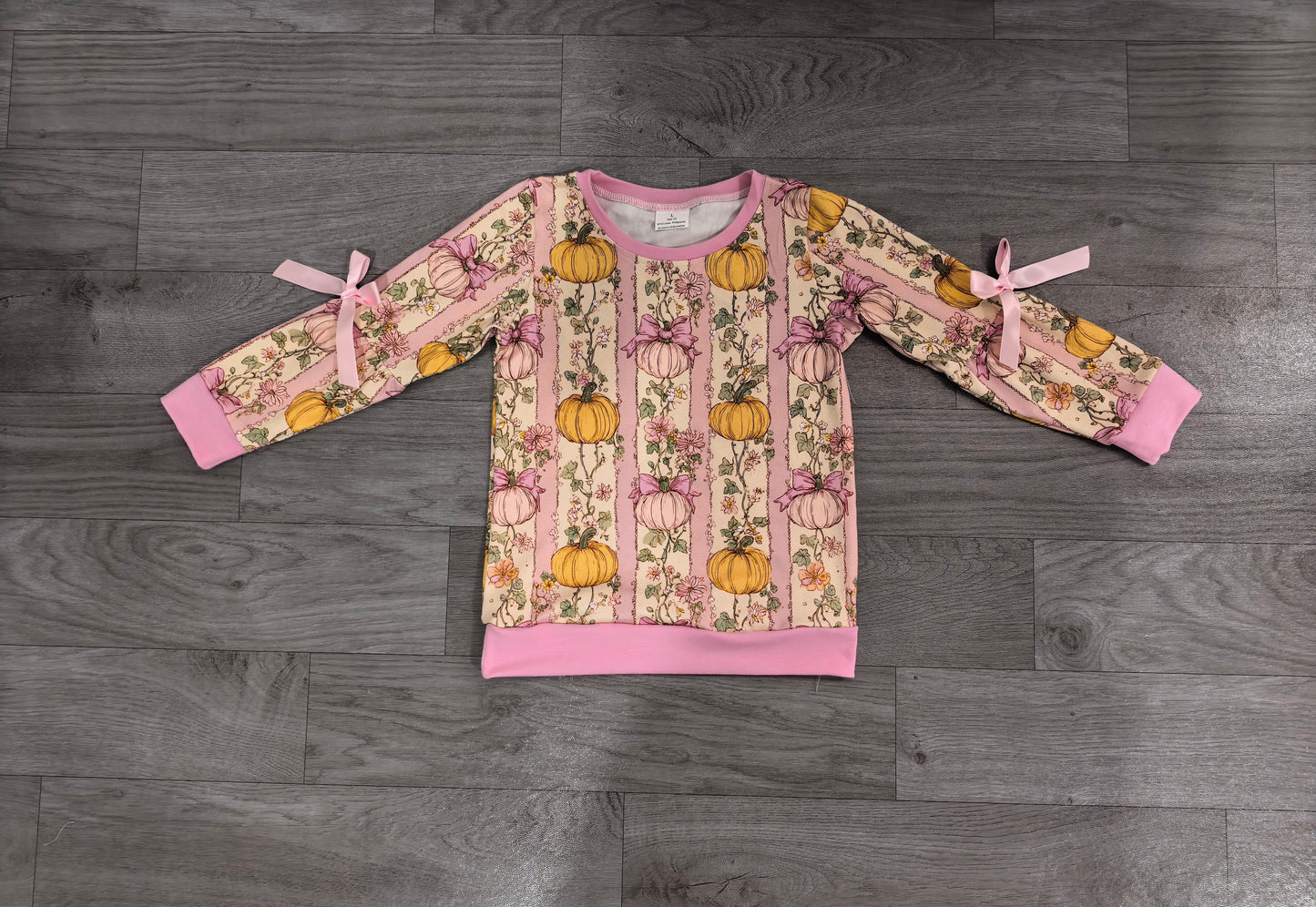 (Sample) No moq milk silk GT1659 Baby Girls Striped Flower Pumpkin Long Sleeve Crew Neck Casual Daily Top