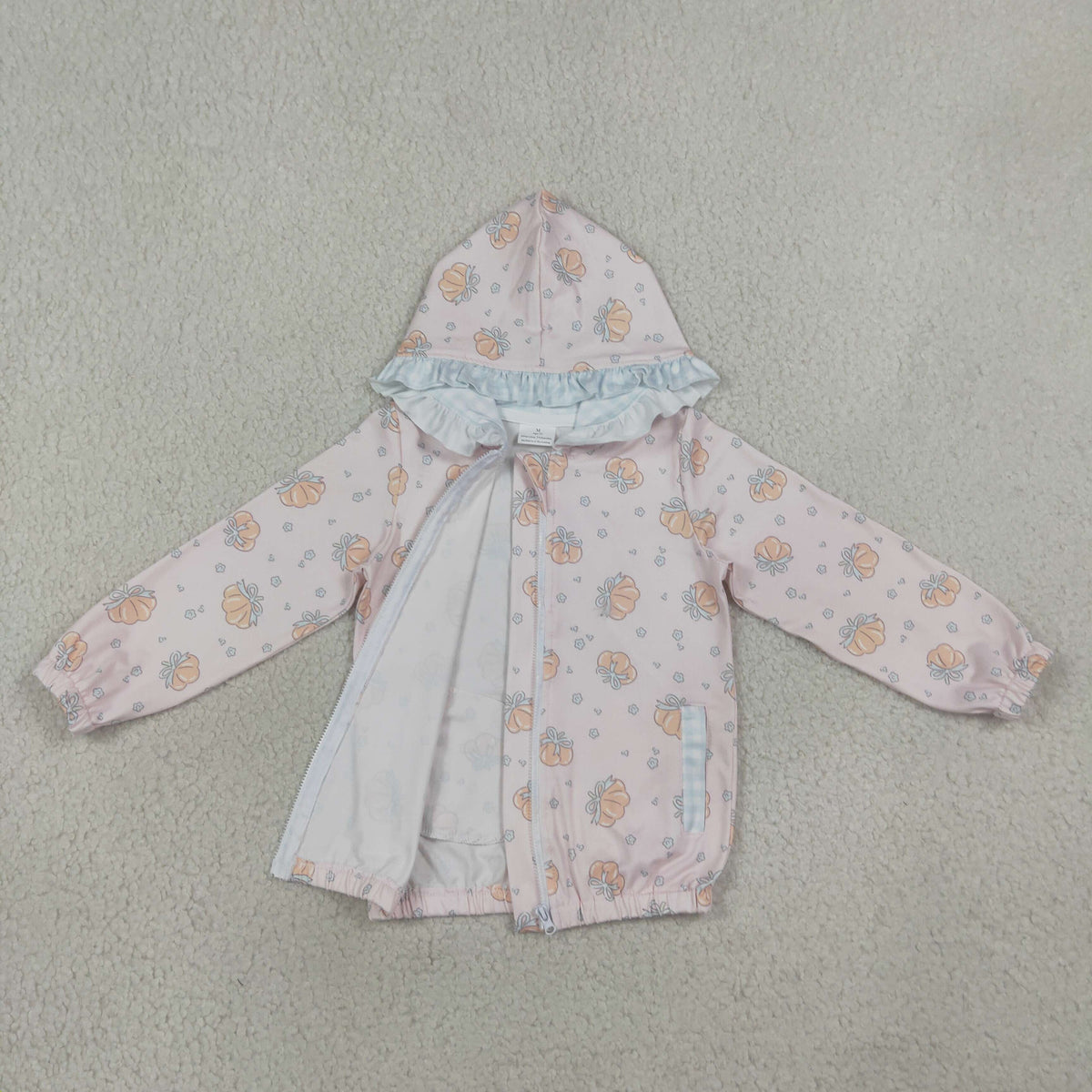 NEW RTS NO MOQ milk silk GT1660 Toddler Girls Autumn Flower Pumpkin Full Zip Hooded Sweatshirt With Side Pockets Casual Top