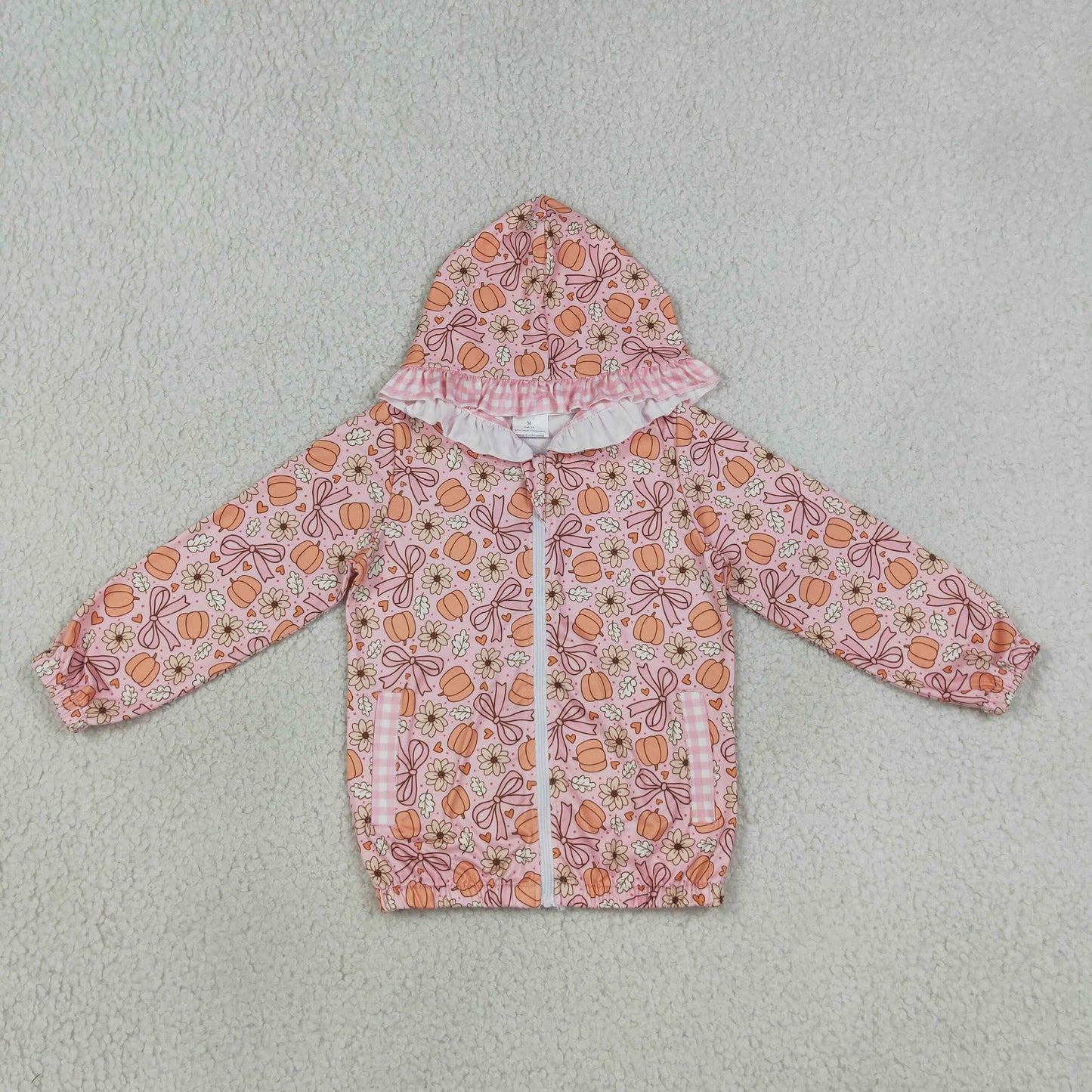 RTS NO MOQ Sibling milk silk Baby Girls Flowers  Fall Zip Pockets Ruffle Hoodie Jackets Top