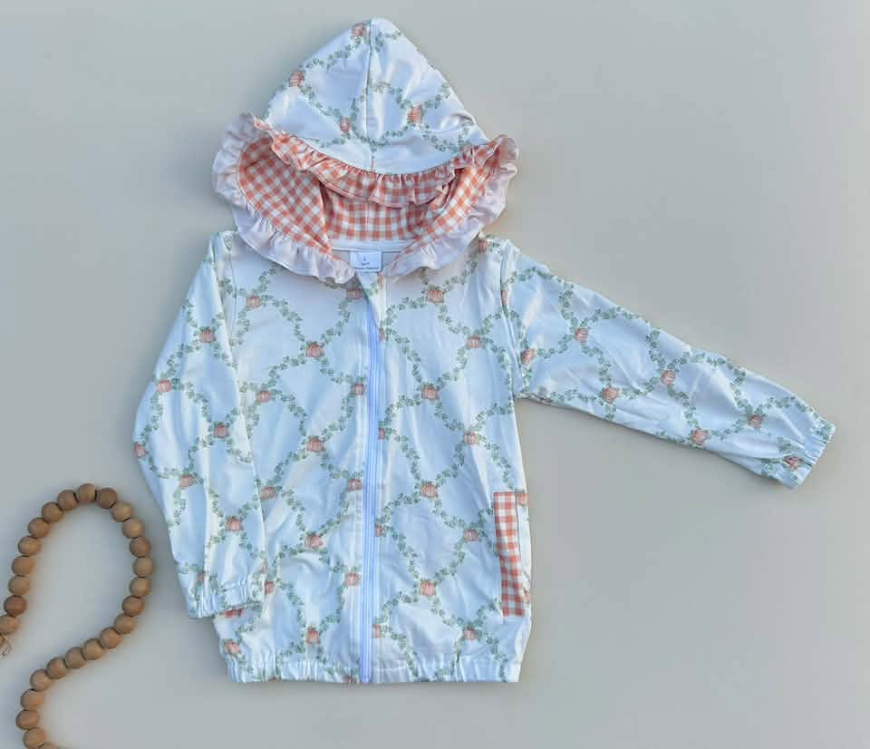 RTS NO MOQ Sibling milk silk Baby Girls Flowers Pumpkins Checked Top Flare Pants Fall Scallop Sets Zip Pockets Hoodies Top