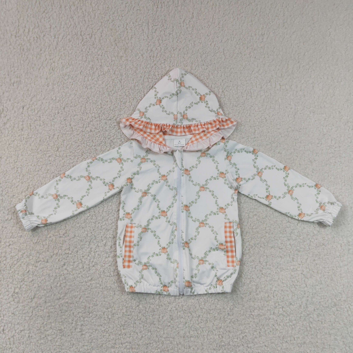 RTS NO MOQ Sibling milk silk Baby Girls Flowers  Fall Zip Pockets Ruffle Hoodie Jackets Top