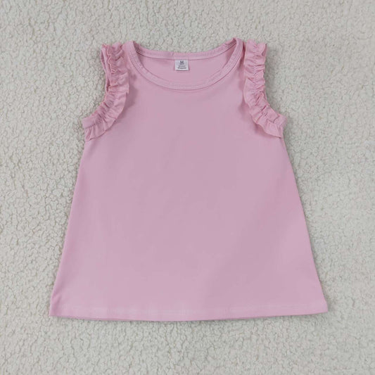 NEW RTS NO MOQ cotton GT1701 Baby Girls Light Pink Cotton Sleeveless Tunic Shirt Casual Summer Top