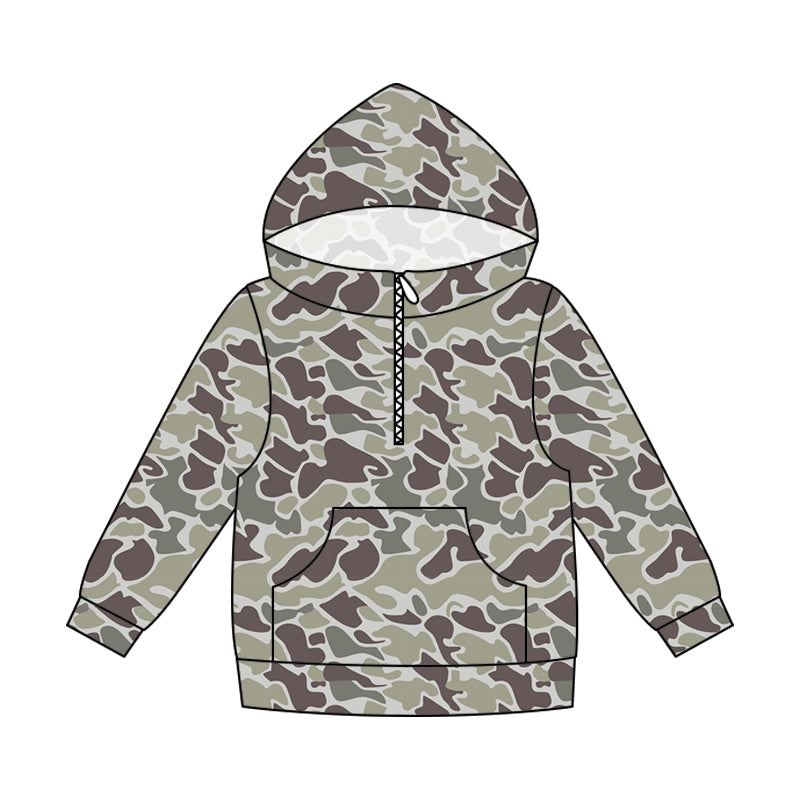 (Pre Order) No moq milk silk Daddy and Me Boys Fashion Camo Long Sleeve Zipper Pocket Hoodie