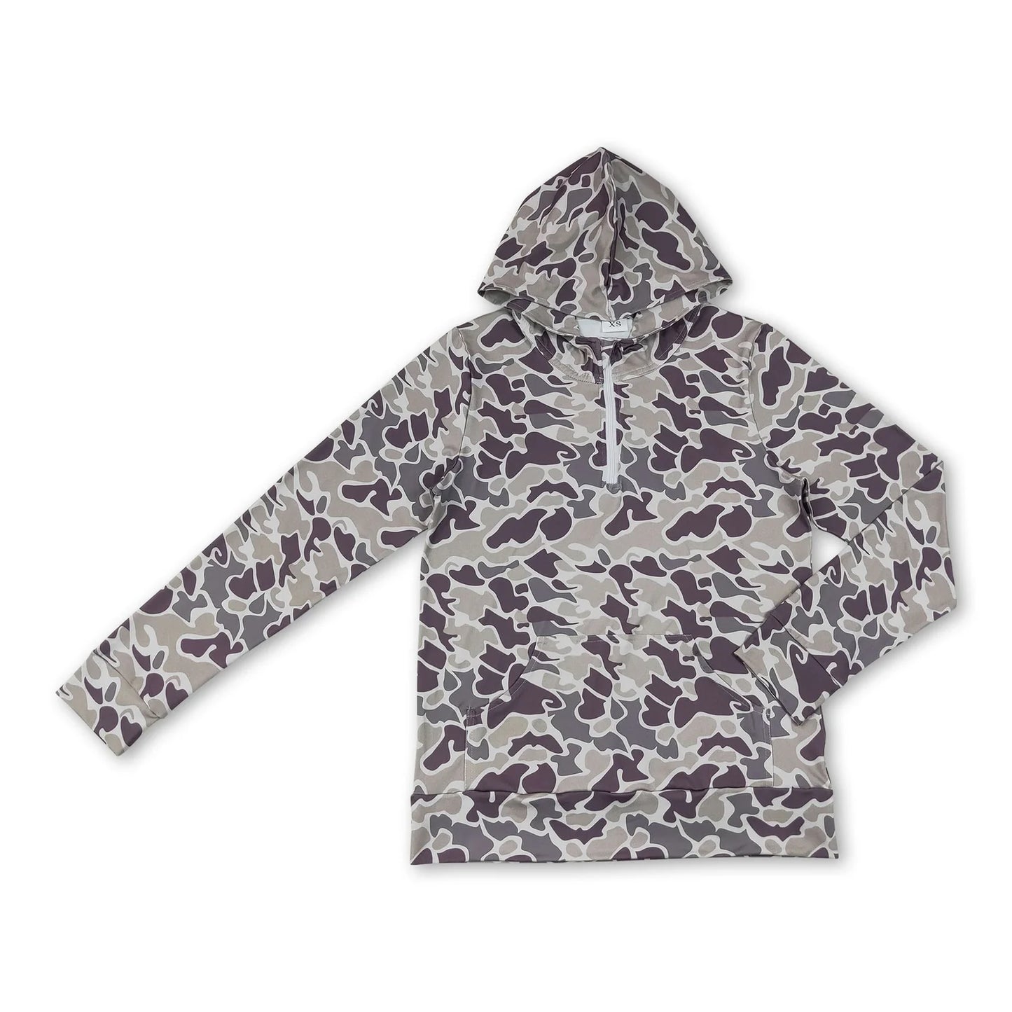 RTS NO MOQ milk silk Sibling Adult To Match Kids Long Sleeve Camo Print Zip Pocket Hoodies Tops Casual Fall Winter Tops