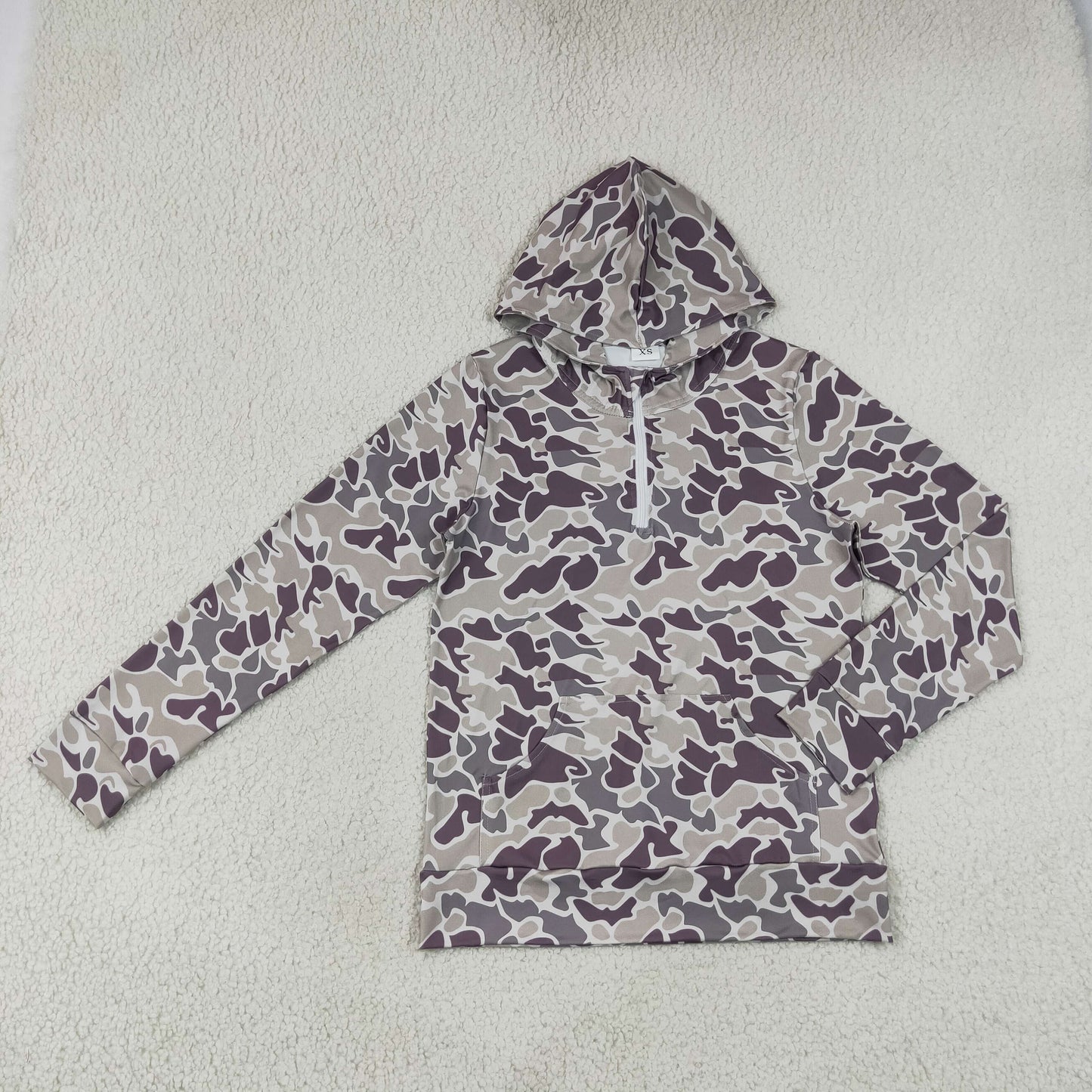 RTS NO MOQ Sibling milk silk Adult Women Camo Print Print Long Sleeve Zip Pocket Hoodie Top