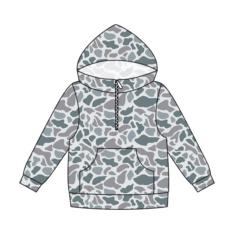 (Pre Order) No moq milk silk Daddy and Me Boys Fashion Camo Long Sleeve Zipper Pocket Hoodie