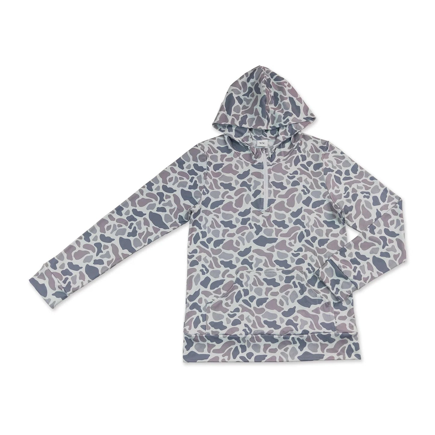 RTS NO MOQ milk silk Sibling Adult To Match Kids Long Sleeve Grey Camo Print Zip Pocket Hoodies Tops Casual Tops