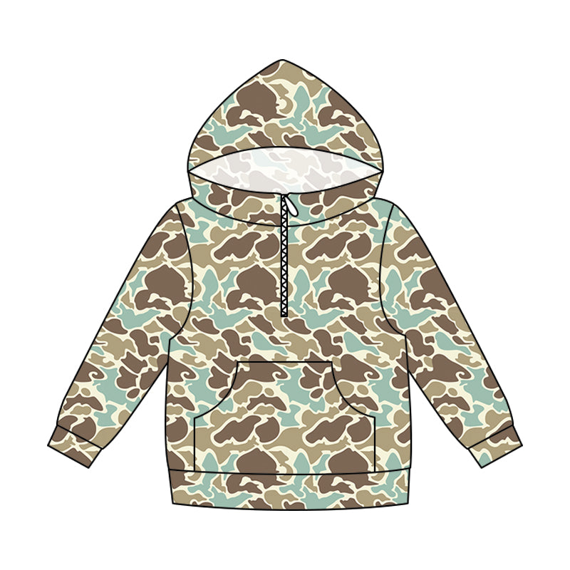 (Pre Order) No moq milk silk Daddy and Me Boys Fashion Camo Long Sleeve Zipper Pocket Hoodie