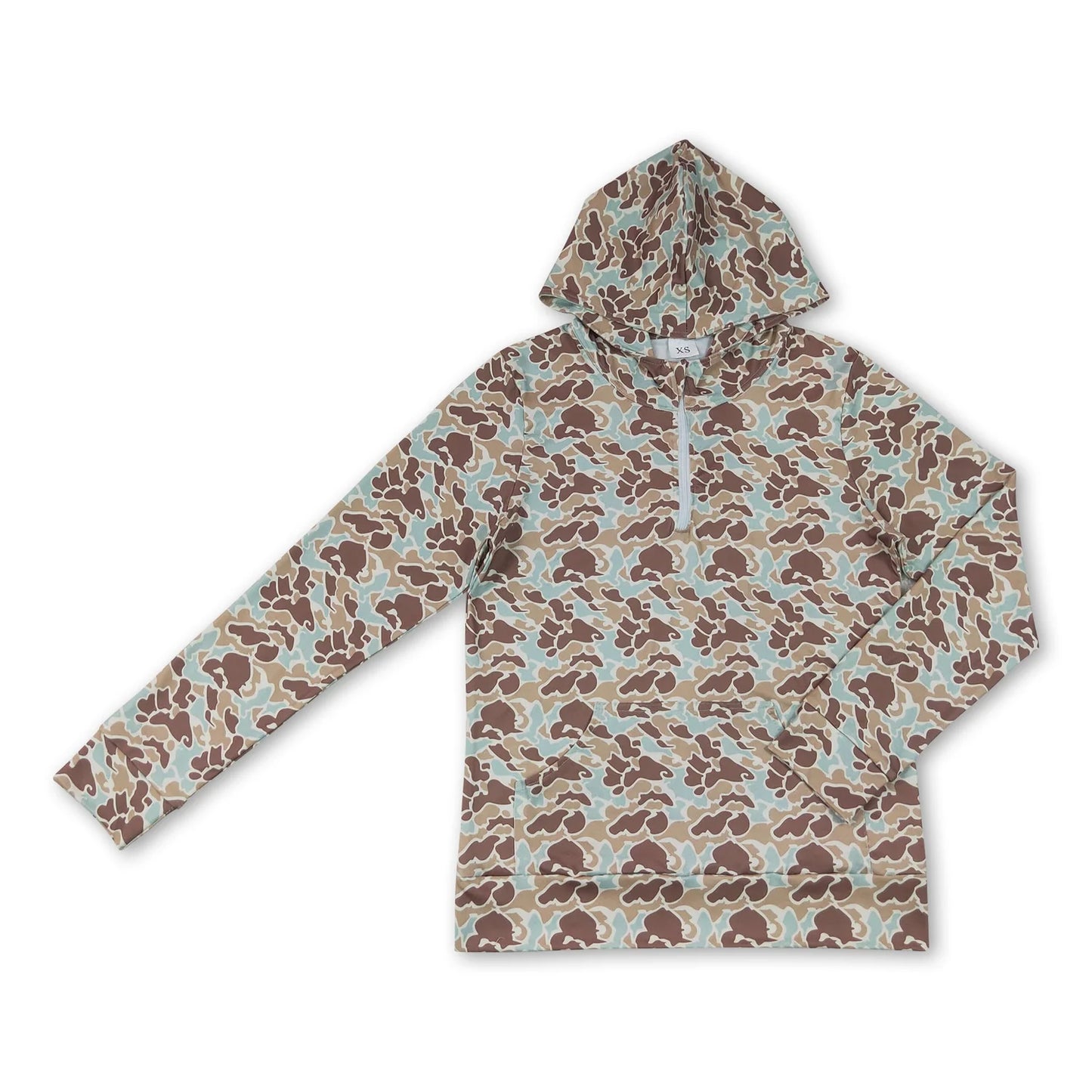 RTS NO MOQ milk silk Sibling Adult To Match Kids Long Sleeve Khaki Camo Print Zip Pocket Hoodies Tops Casual Fall Winter Tops