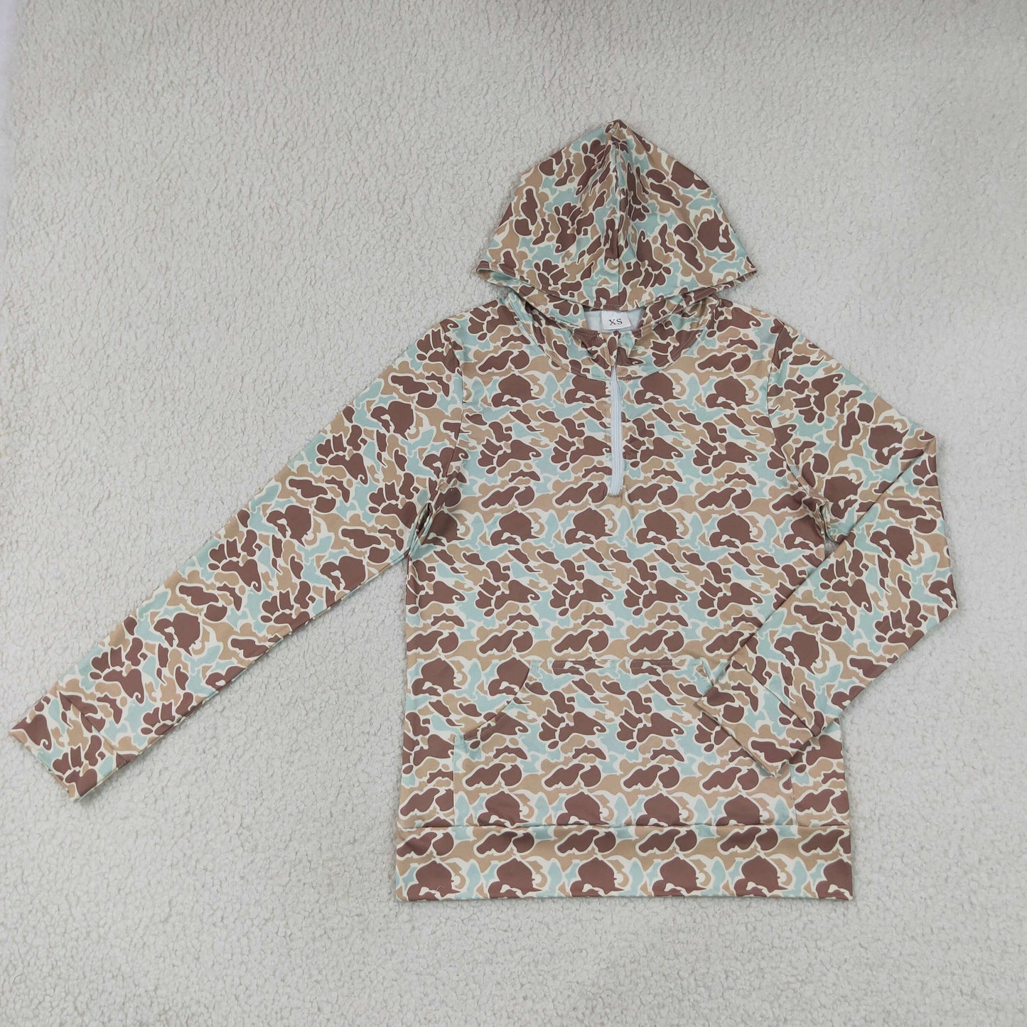 RTS NO MOQ Sibling milk silk Adult Women Camo Print Print Long Sleeve Zip Pocket Hoodie Top