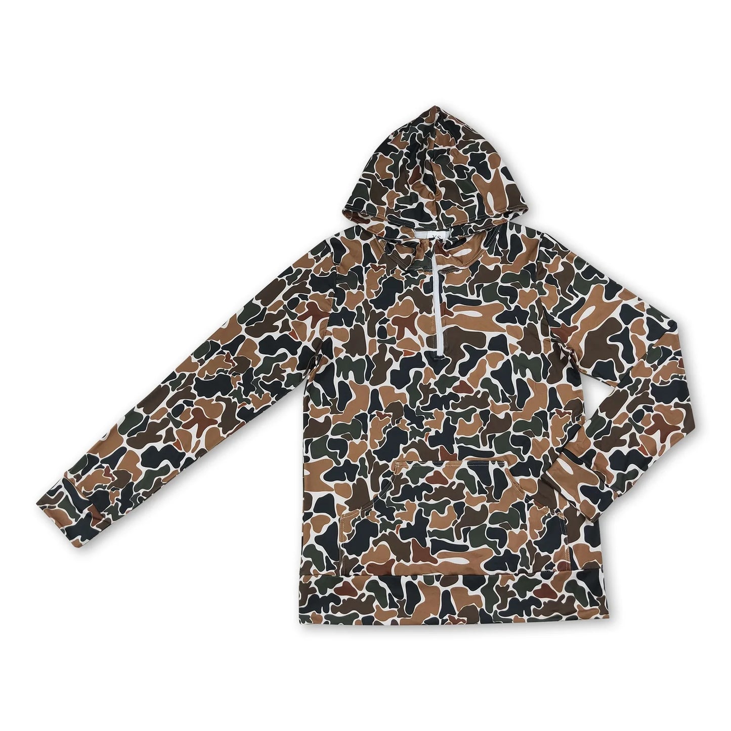 RTS NO MOQ milk silk Sibling Adult To Match Kids Long Sleeve Dark Brown Camo Print Zip Pocket Hoodies Tops Casual Fall Winter Tops