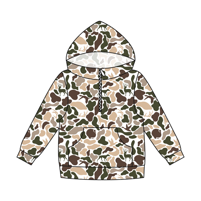 (Pre Order) No moq milk silk Daddy and Me Boys Fashion Camo Long Sleeve Zipper Pocket Hoodie