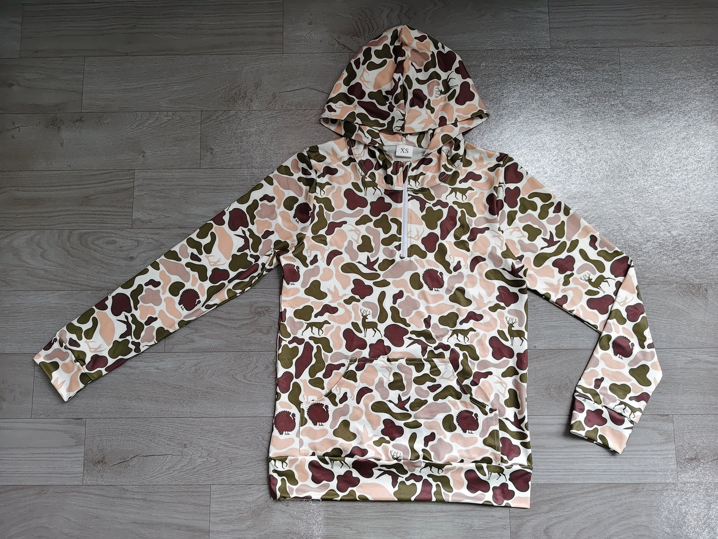 (Sample) No moq GT1711 Adult Women Camo Zip Front Long Sleeve Hoodie With Pockets