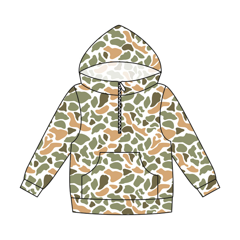 (Pre Order) No moq milk silk Daddy and Me Boys Fashion Camo Long Sleeve Zipper Pocket Hoodie