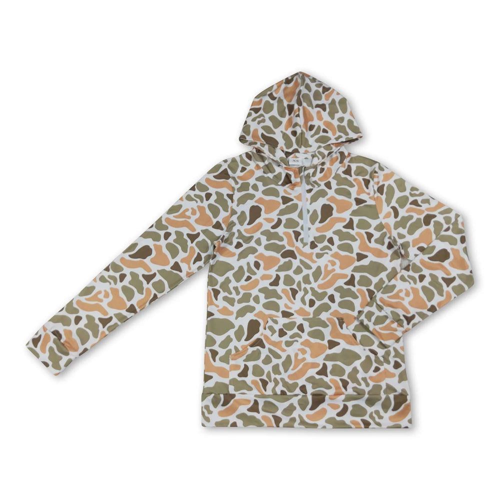 RTS NO MOQ Sibling milk silk Adult To Match Kids Green Yellow Camo Half Zip Hoodie Long Sleeve Pullover With Front Pocket
