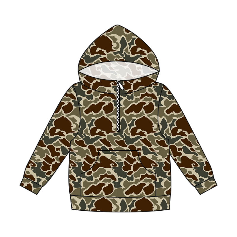 (Pre Order) No moq milk silk Daddy and Me Boys Fashion Camo Long Sleeve Zipper Pocket Hoodie