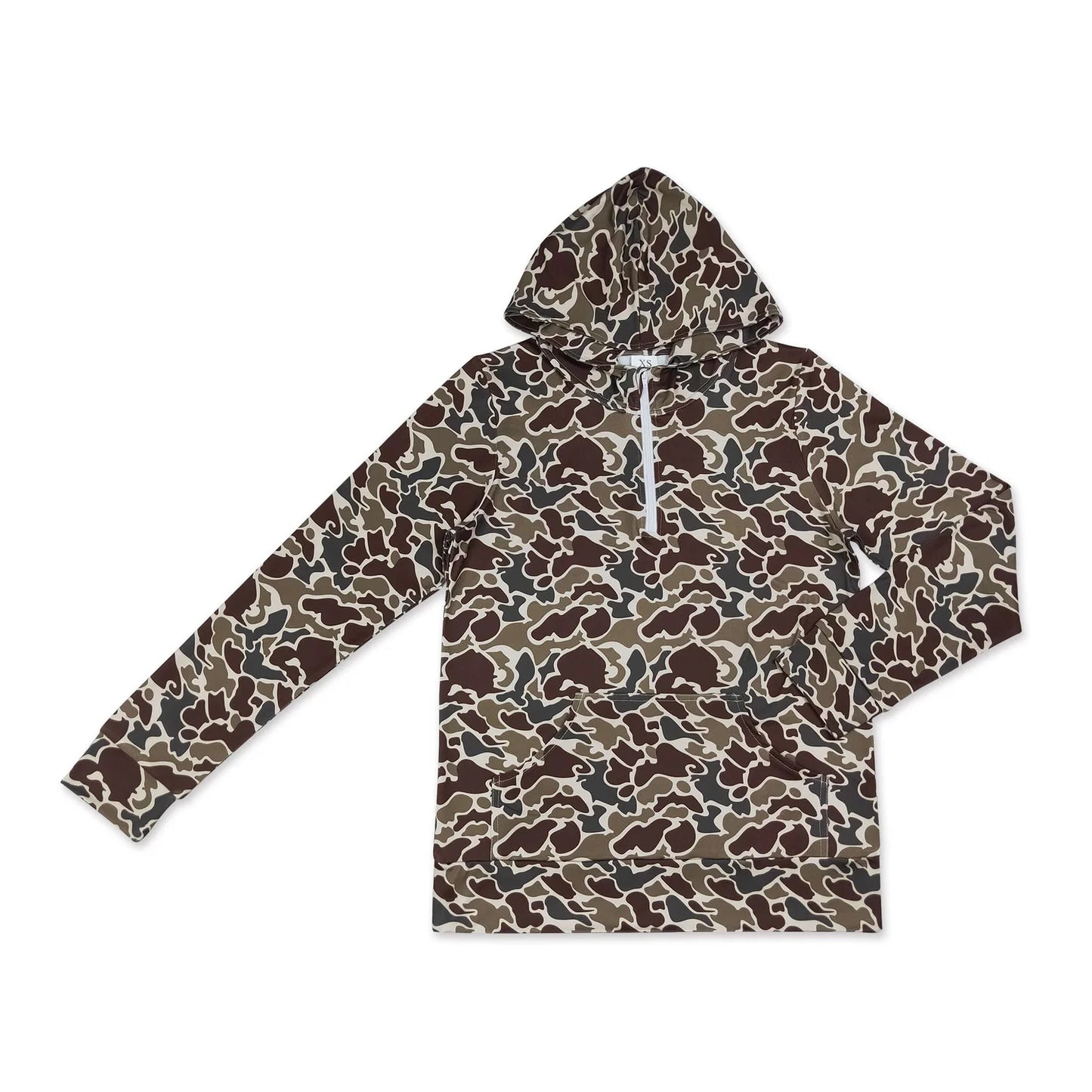 RTS NO MOQ milk silk Sibling Adult To Match Kids Long Sleeve Dark Green Camo Print Zip Pocket Hoodies Tops Casual Tops