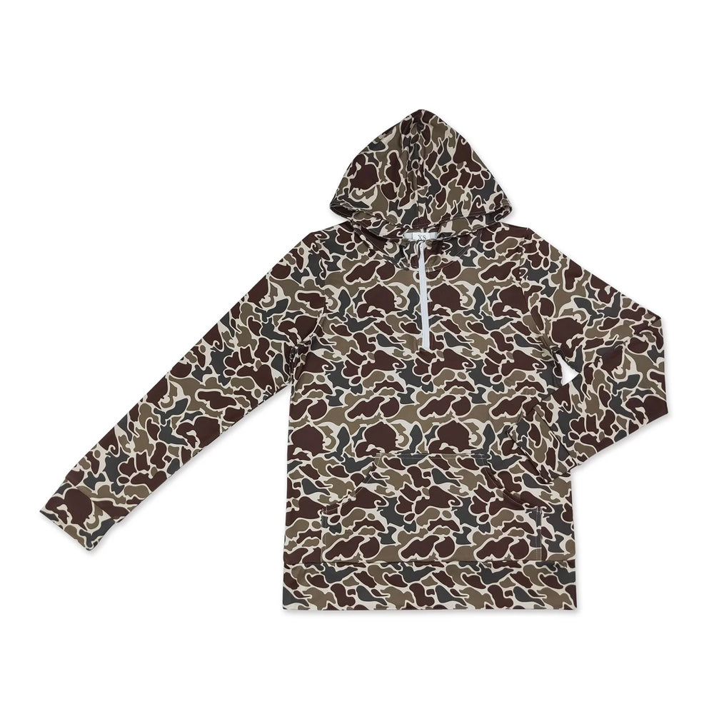 RTS NO MOQ Sibling milk silk Adult Women Camo Zip Pocket Long Sleeve Hoodies Top