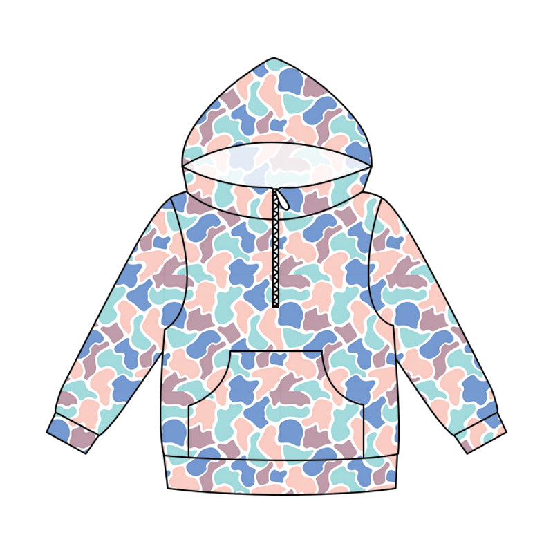 (Pre Order) No moq milk silk Daddy and Me Boys Fashion Camo Long Sleeve Zipper Pocket Hoodie