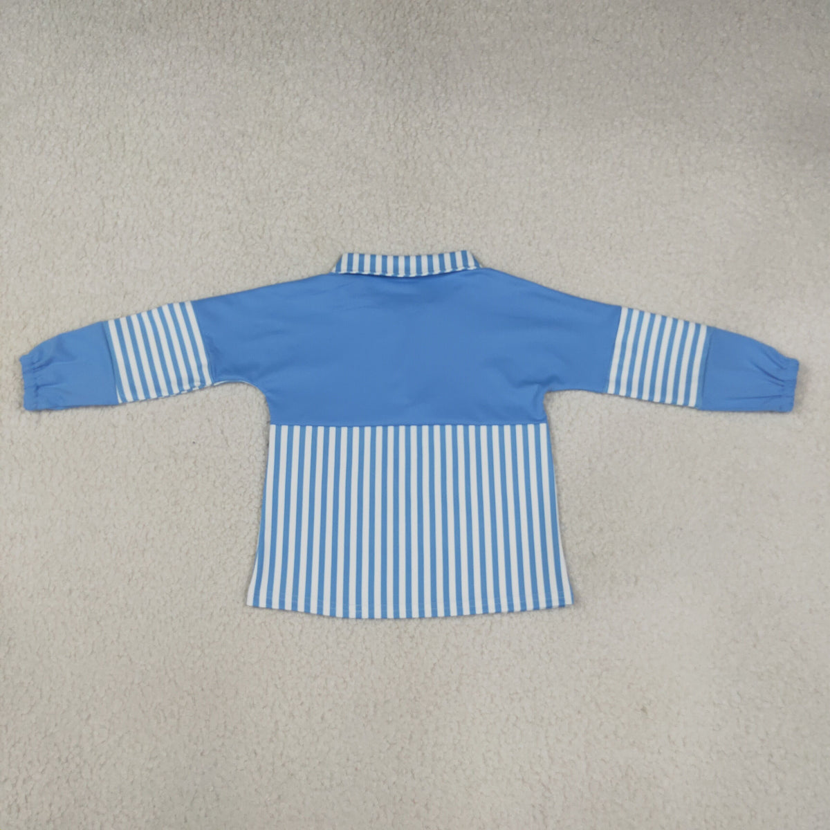 NEW RTS NO MOQ yoga fabric GT1716 Baby Girls Blue Stripe Yoga Half Zip Pullover Long Sleeve Tops