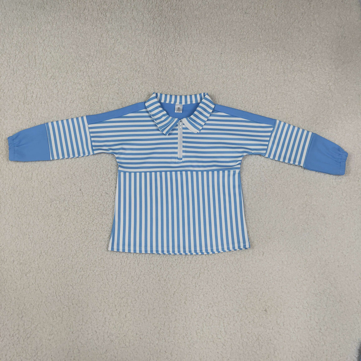 NEW RTS NO MOQ yoga fabric GT1716 Baby Girls Blue Stripe Yoga Half Zip Pullover Long Sleeve Tops