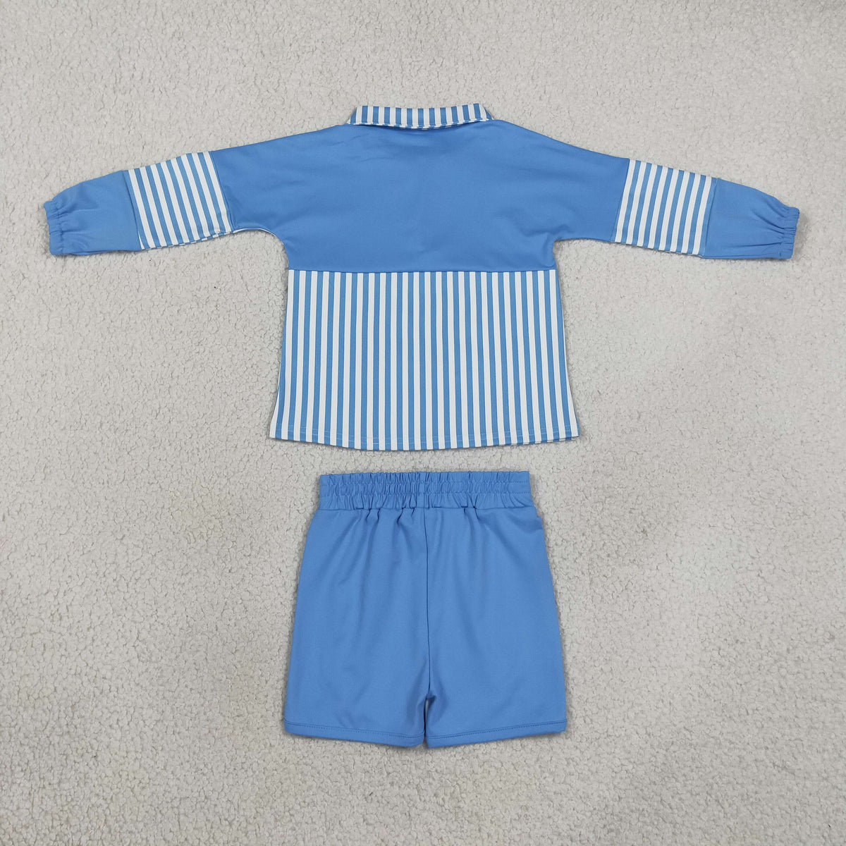 NEW RTS NO MOQ yoga fabric GLS0107(GT1716+SS0950) Baby Girls Hot Blue Stripe Zip Pullovers Shorts Yoga Sets