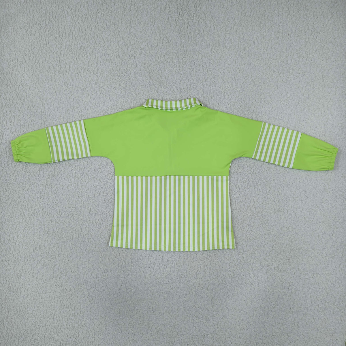 NEW RTS NO MOQ yoga fabric GT1718 Baby Girls Green Stripe Yoga Half Zip Pullover Long Sleeve Tops