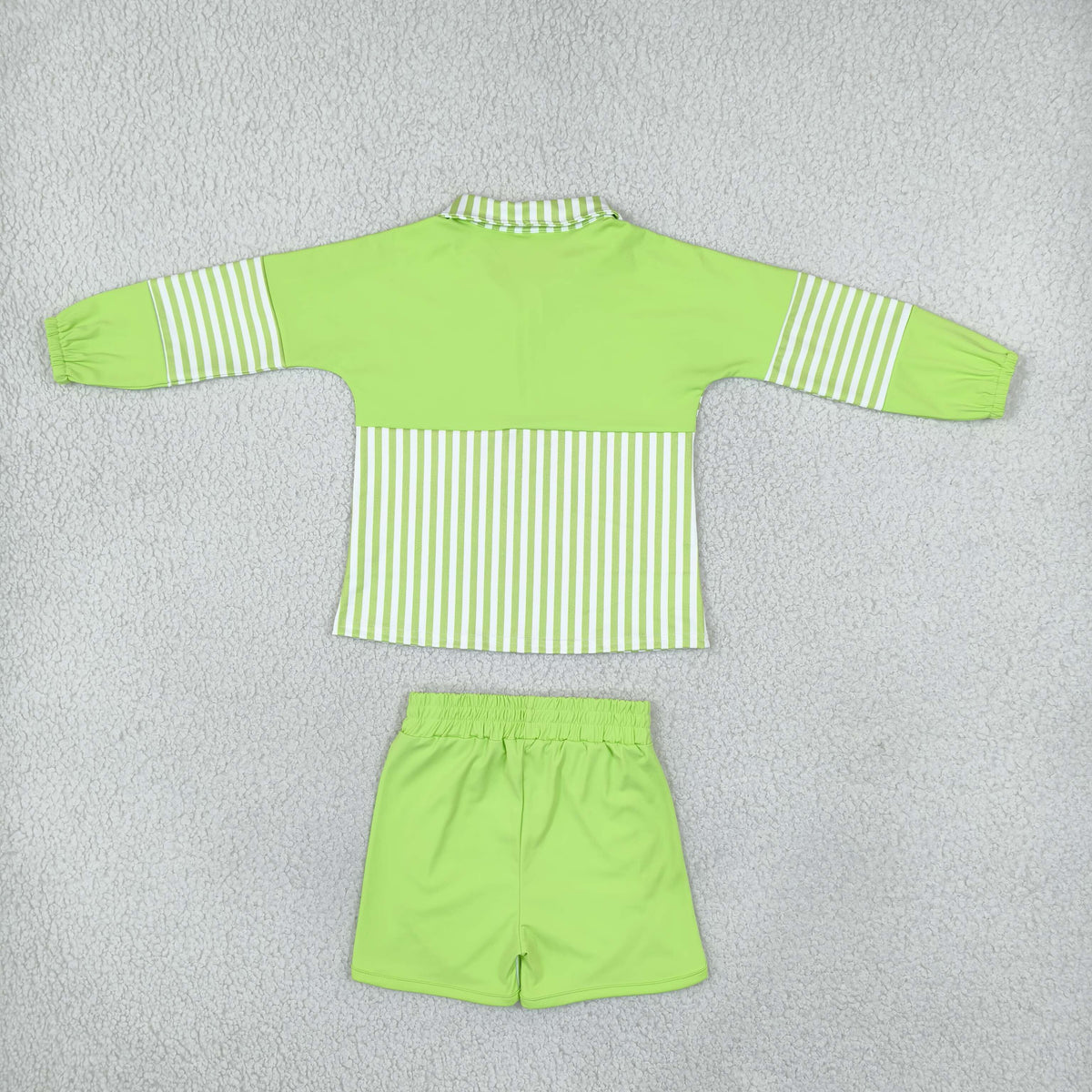 NEW RTS NO MOQ yoga fabric GLS0109 (GT1718+SS0952) Yoga Baby Girls Green Stripe Print Zip Pullover Matching Shorts Two Piece Yoga Active Set
