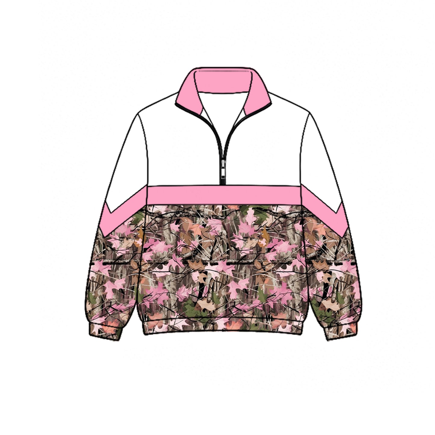 (Preorder new) No moq Baby Boys And Girls Camo Print Half Zip Crew Neck Pullover Casual Top