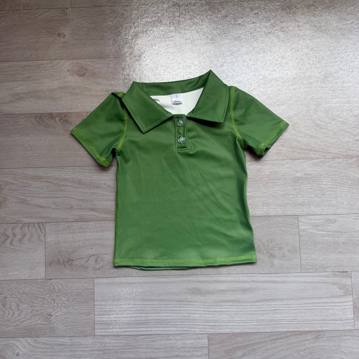 (Sample) No moq cotton GT1727 Yoga Baby Girls Green Short Sleeve Button Polo Yoga Active T Shirt Top