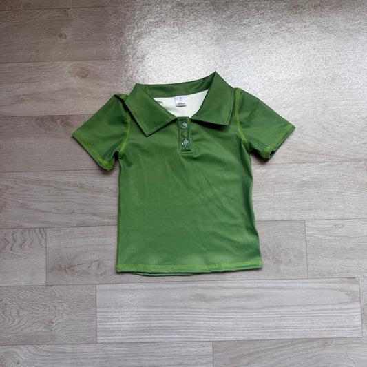 (Sample) No moq cotton GT1727 Yoga Baby Girls Green Short Sleeve Button Polo Yoga Active T Shirt Top