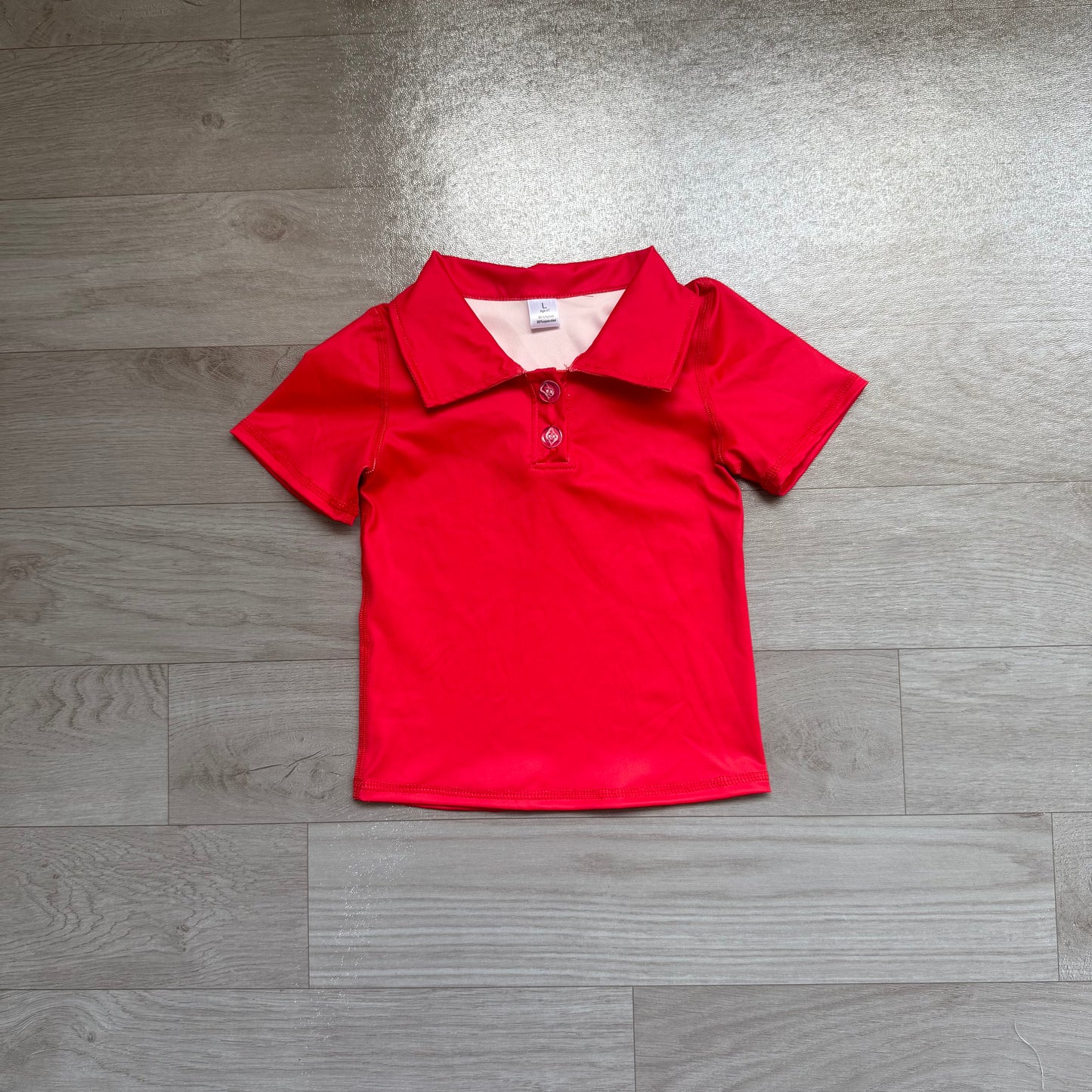 (Sample) No moq cotton GT1728 Yoga Baby Girls Red Short Sleeve Button Polo Yoga Active T Shirt Top