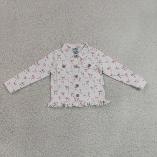 RTS NO MOQ Denim GT1729 Baby Girls Pink Bows Long Sleeve Cardigan Jackets