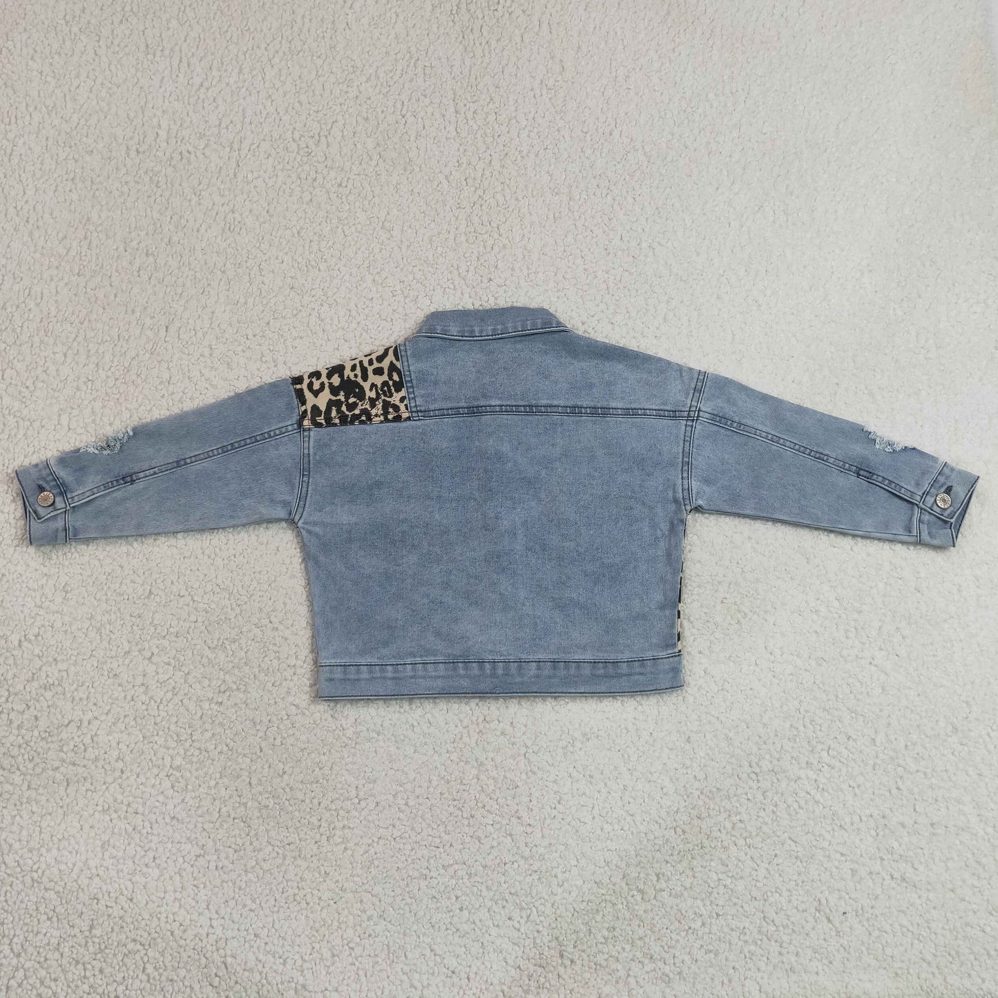 RTS NO MOQ milk silk GT1730 Baby Girls Blue Leopard  Long Sleeve Cardigan Jackets