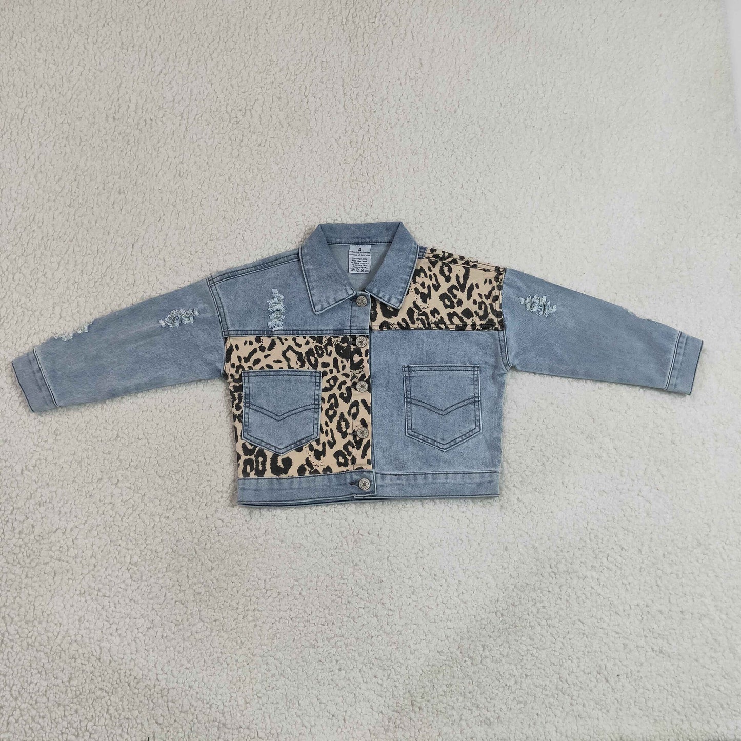 RTS NO MOQ milk silk GT1730 Baby Girls Blue Leopard  Long Sleeve Cardigan Jackets