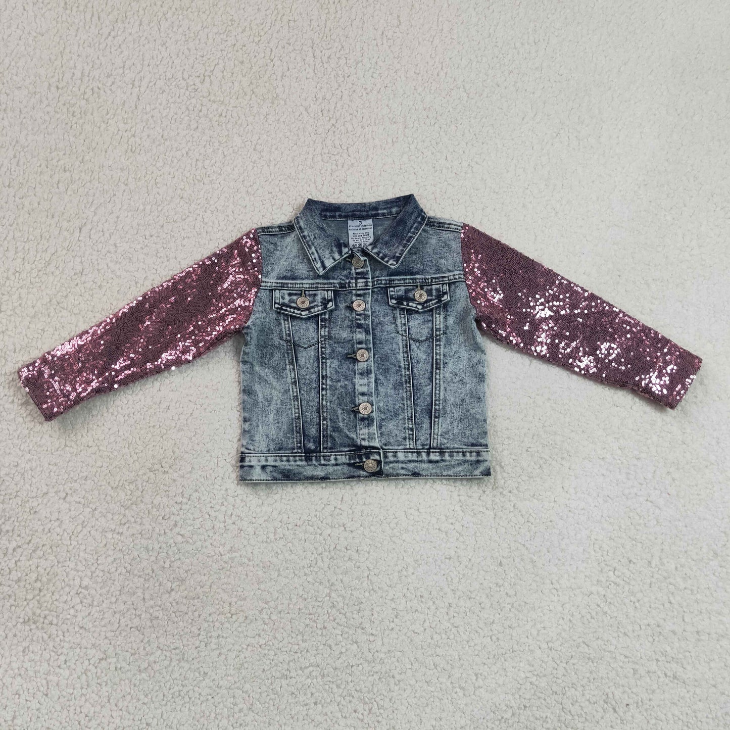RTS NO MOQ milk silk GT1731 Baby Girls Denim Sequin Long Sleeve Cardigan Jackets