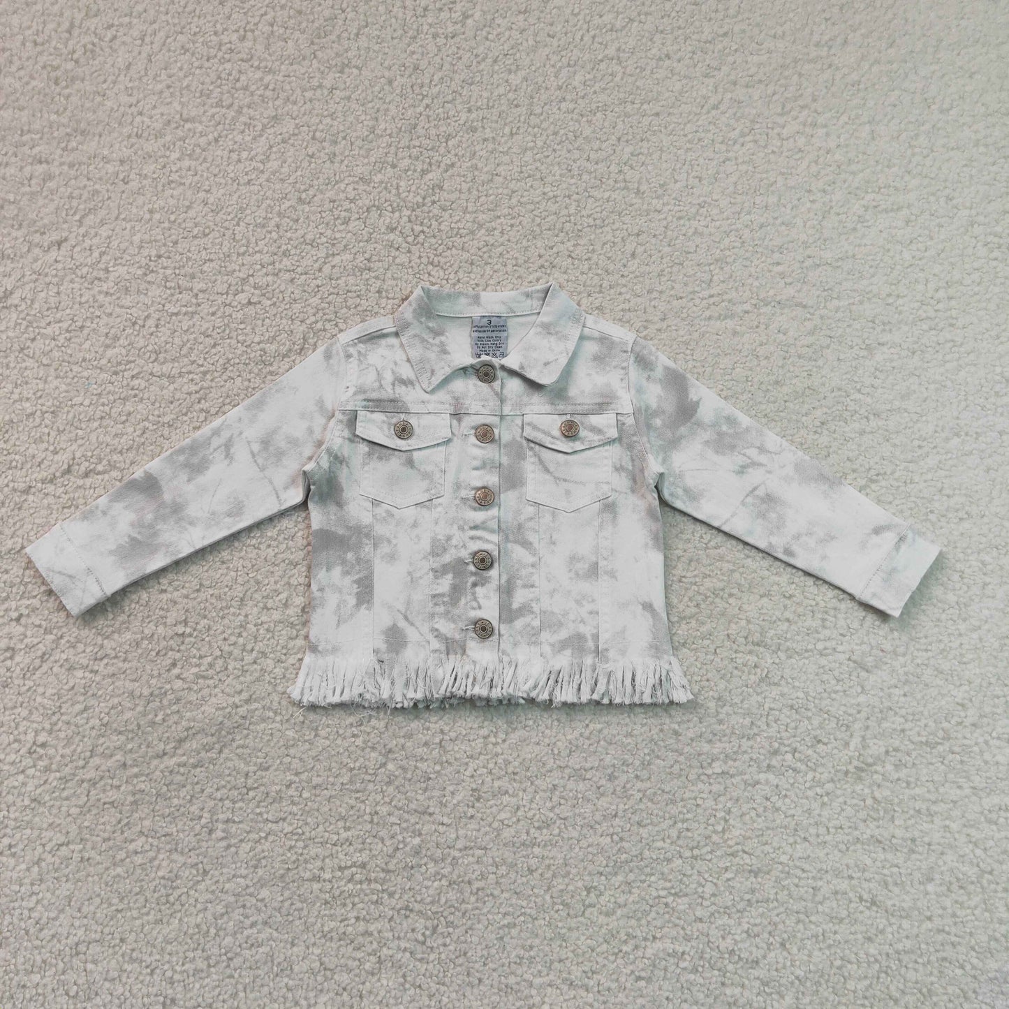 RTS NO MOQ Sibling milk silk Baby Girls Cute Long Sleeve Button Denim Jacket Front Pockets