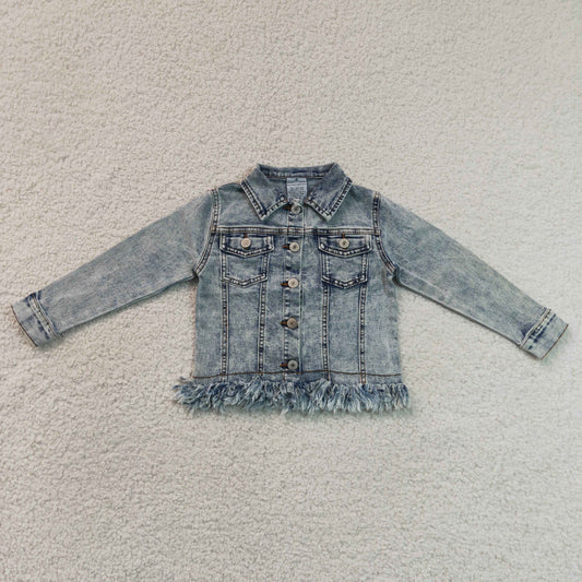 RTS NO MOQ Denim GT1753 Baby Girls Denim Long Sleeve Button Down Jacket Pocket Daily Wear Coat