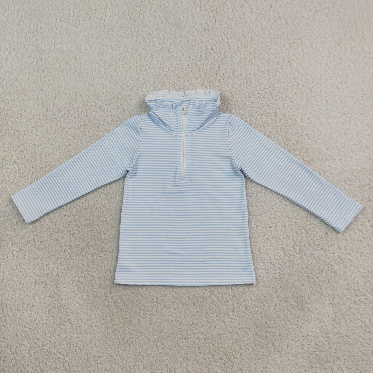 NEW RTS NO MOQ milk silk GT1755 Baby Girls Long Sleeve Blue Stripe Zip Pullovers Top
