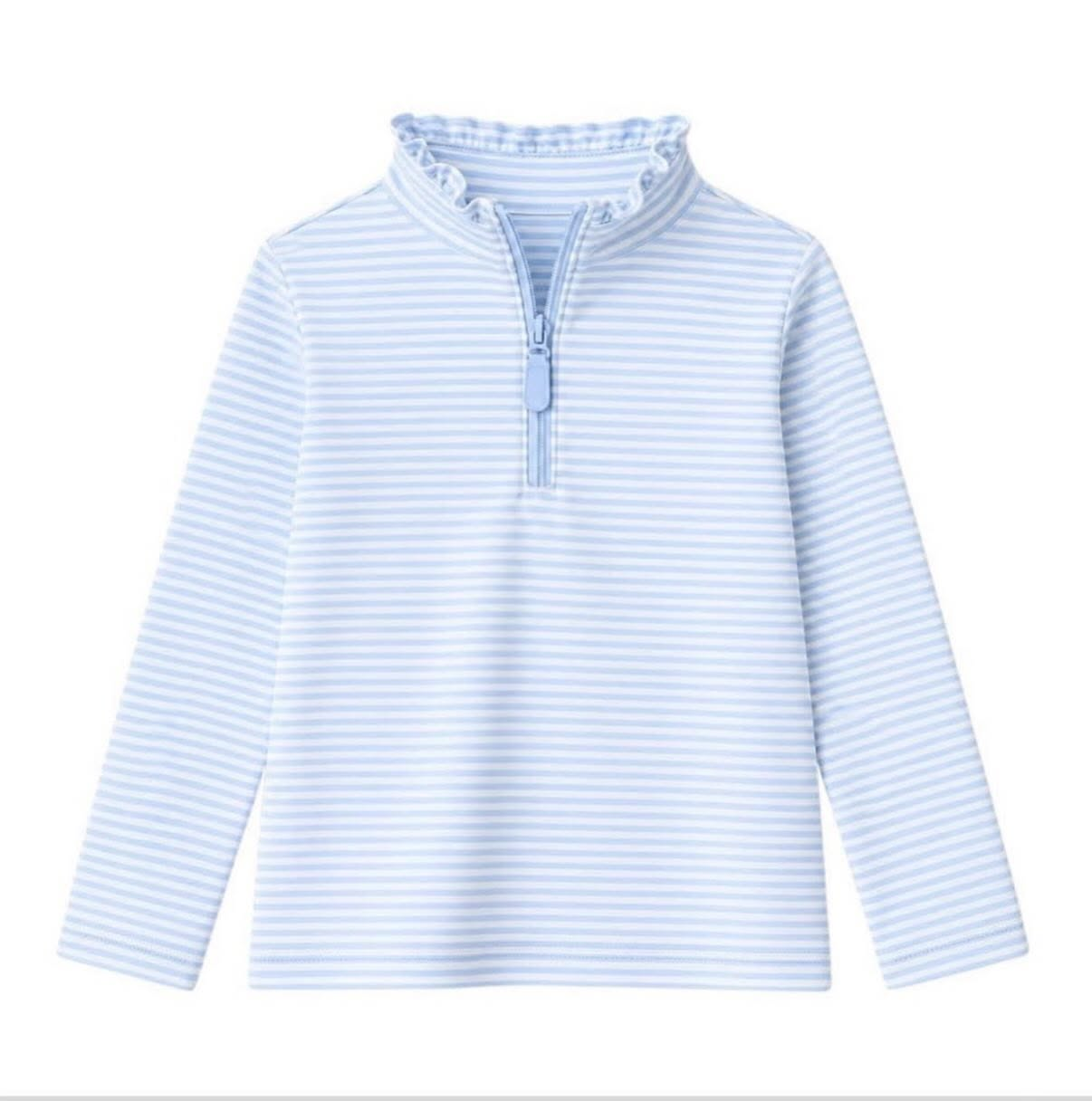 (Preorder new) No moq Baby Girls Striped Long Sleeve Zip Up Crew Neck Casual Top