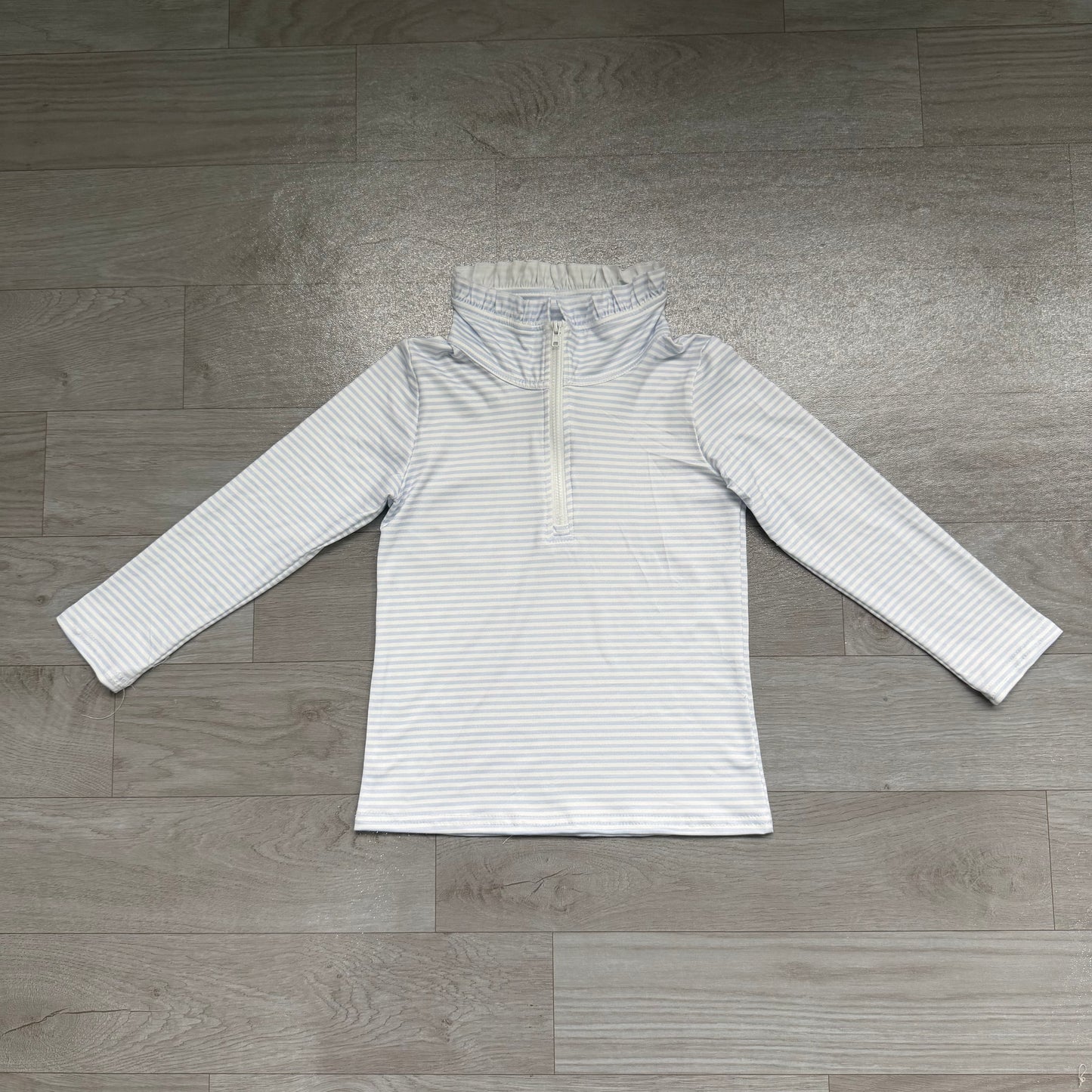 (Sample) No moq milk silk GT1755 Baby Girls Long Sleeve Blue Stripe Zip Pullovers Casual Top
