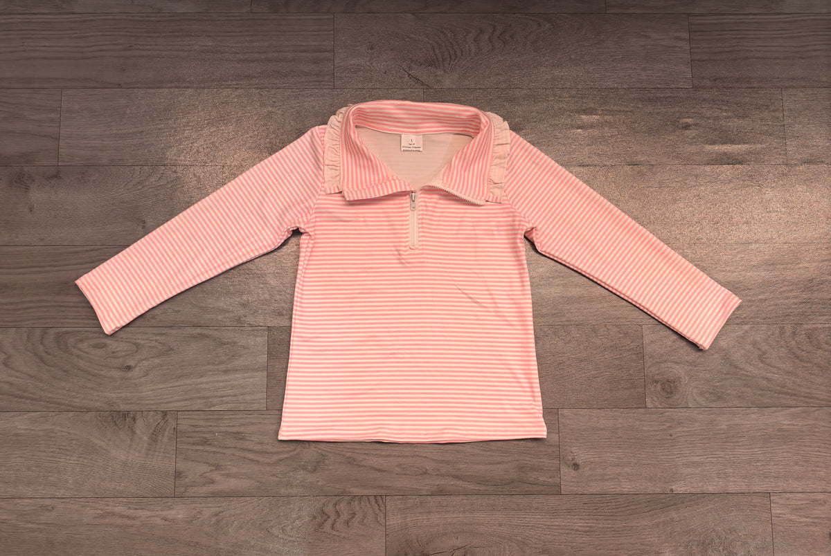 (Sample) No moq milk silk GT1756 Baby Girls Long Sleeve Pink Stripe Zip Pullovers Top Casual Daily Wear