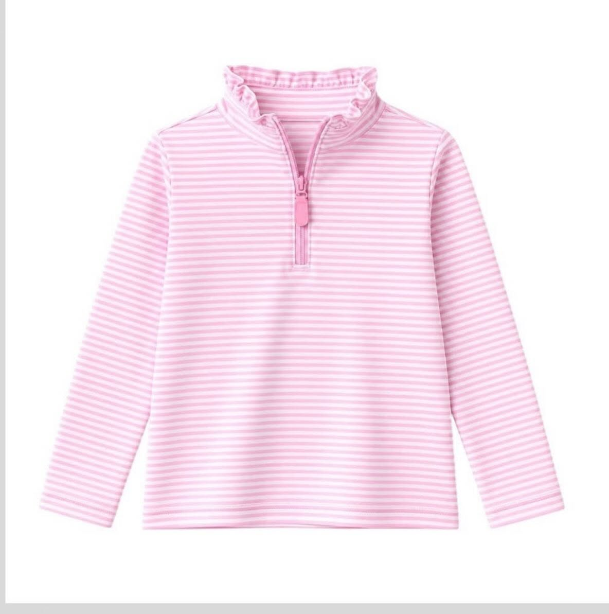 (Preorder new) No moq Baby Girls Striped Long Sleeve Zip Up Crew Neck Casual Top