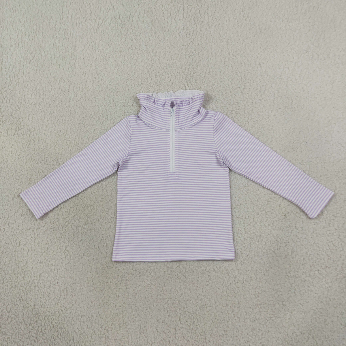 NEW RTS NO MOQ milk silk GT1758 Baby Girls Long Sleeve Lavender Stripe Zip Pullovers Casual Top