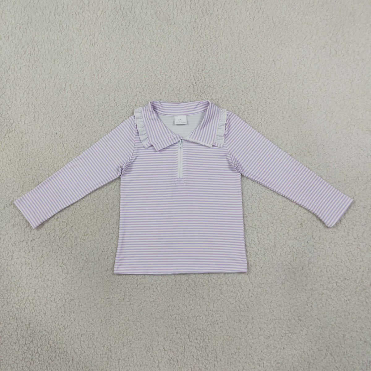 NEW RTS NO MOQ milk silk GT1758 Baby Girls Long Sleeve Lavender Stripe Zip Pullovers Casual Top
