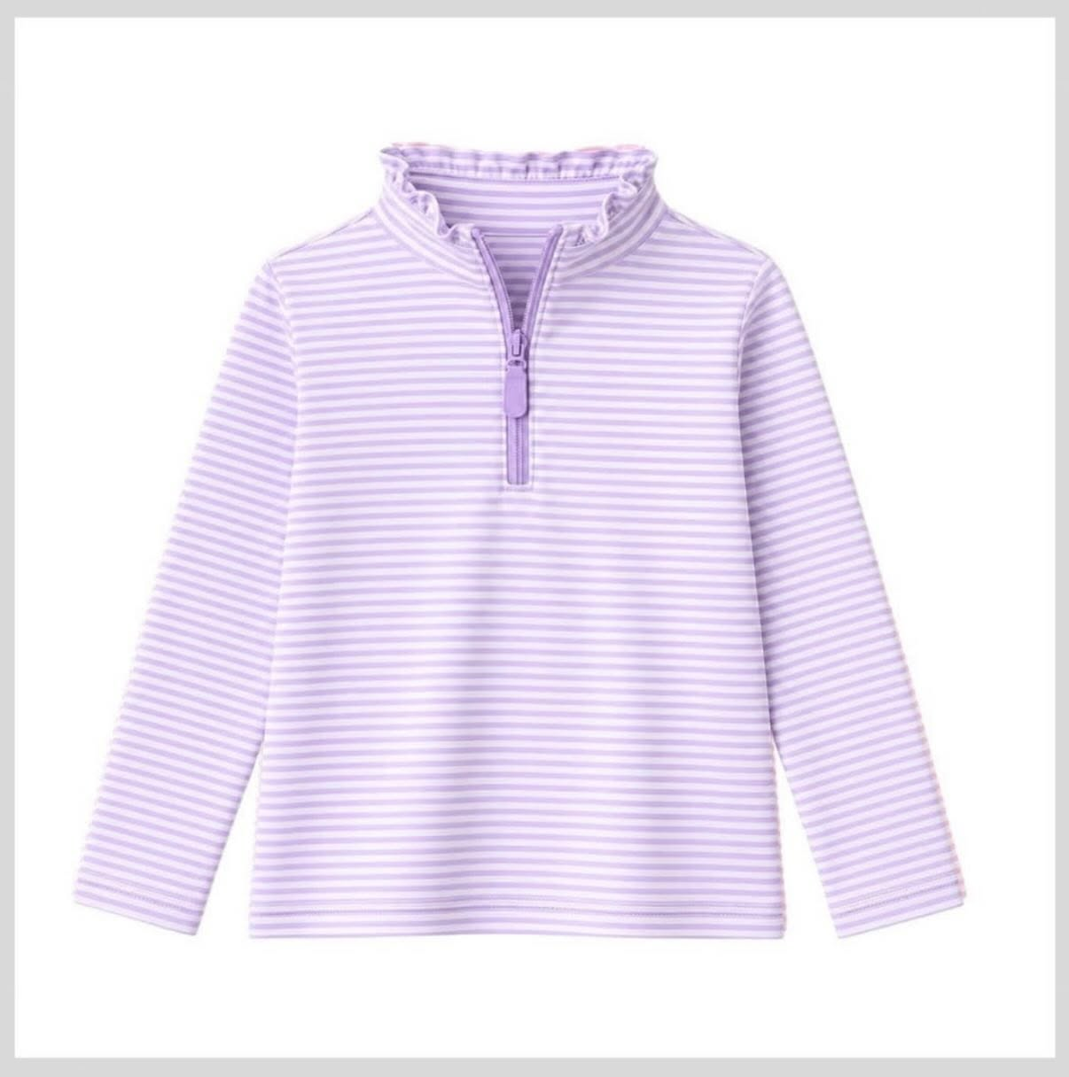 (Preorder new) No moq Baby Girls Striped Long Sleeve Zip Up Crew Neck Casual Top