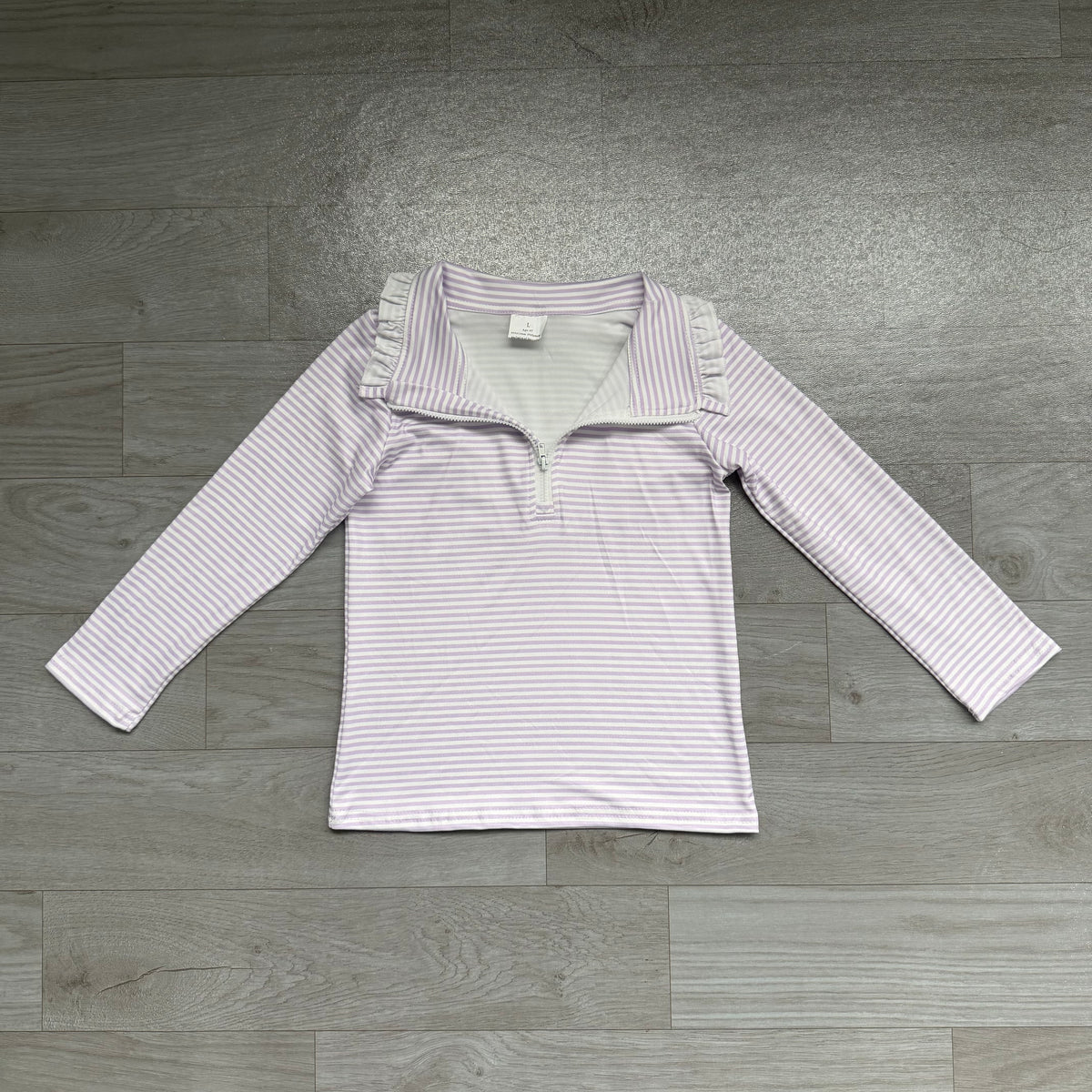 (Sample) No moq milk silk GT1758 Baby Girls Long Sleeve Lavender Stripe Zip Pullovers Casual Top